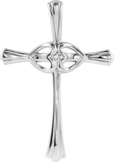 14K Gold Round Natural Diamond Cross Pendant – 1mm Stones - White Gold