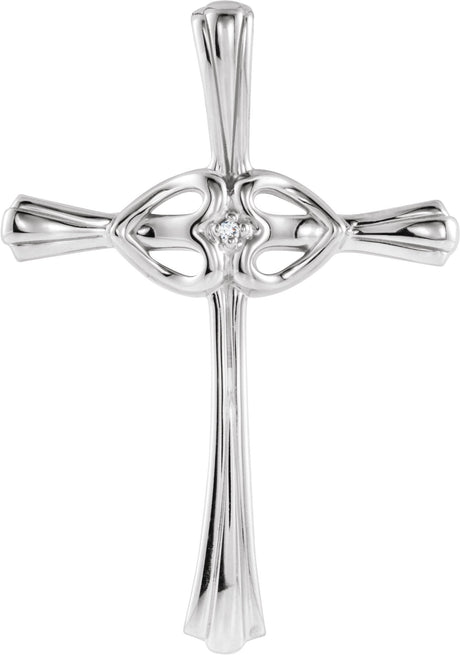 14K Gold Round Natural Diamond Cross Pendant – 1mm Stones - White Gold