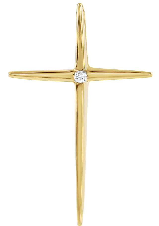 14K Gold Round Natural Diamond Solitaire Cross Pendant – 0.03 CTW