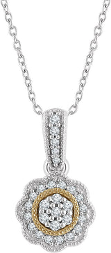 14K Gold Round Natural Diamond Halo-Style Necklace