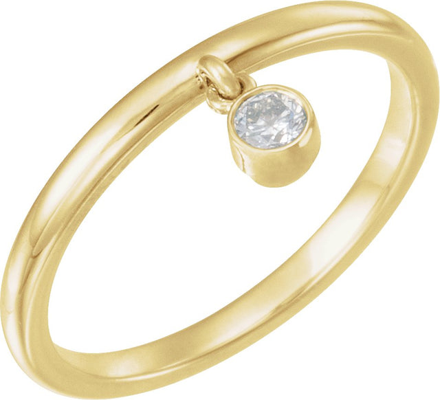 14K Gold Round Natural Diamond Solitaire Fringe Ring - Yellow Gold