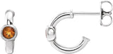 14K Gold Round Natural Citrine Bezel-Set Huggie Earrings - White Gold