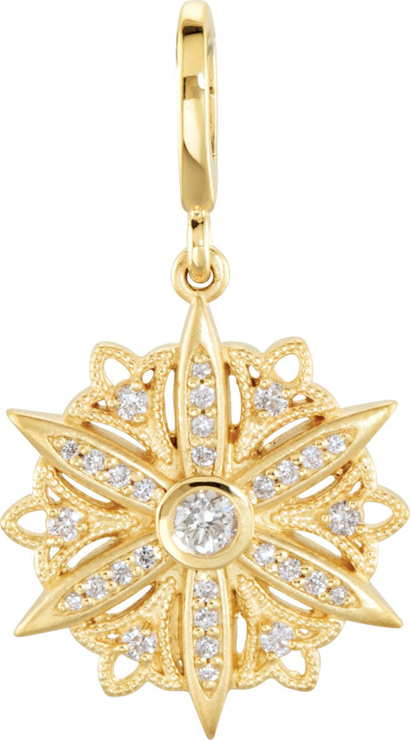 14K Gold Round Natural Diamond Vintage-Inspired Pendant