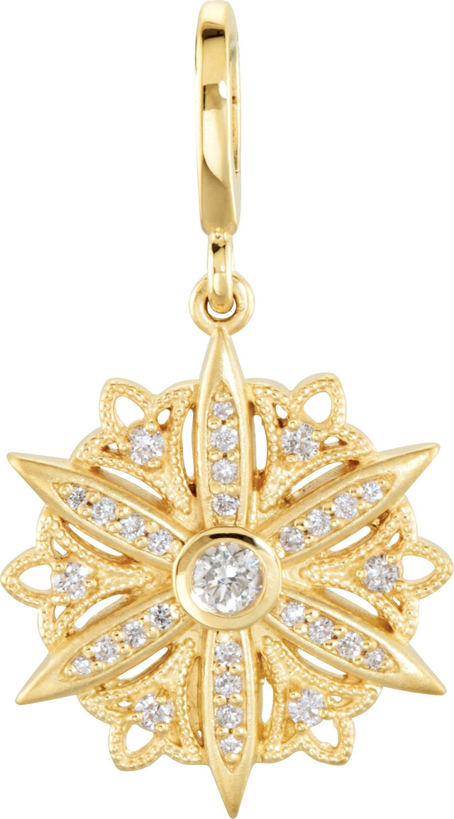 14K Gold Round Natural Diamond Vintage-Inspired Pendant