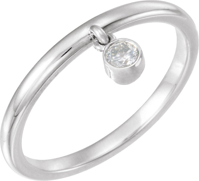 14K Gold Round Natural Diamond Solitaire Fringe Ring - White Gold