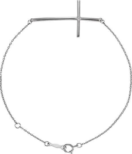 Platinum Round Natural Diamond Accented Sideways Cross Bracelet