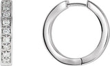 14K Gold Round Natural Diamond Inside-Outside Hinged Hoop Earrings – 1.8mm Stones - White Gold