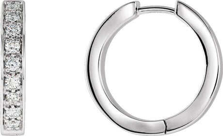 14K Gold Round Natural Diamond Inside-Outside Hinged Hoop Earrings – 1.8mm Stones - White Gold