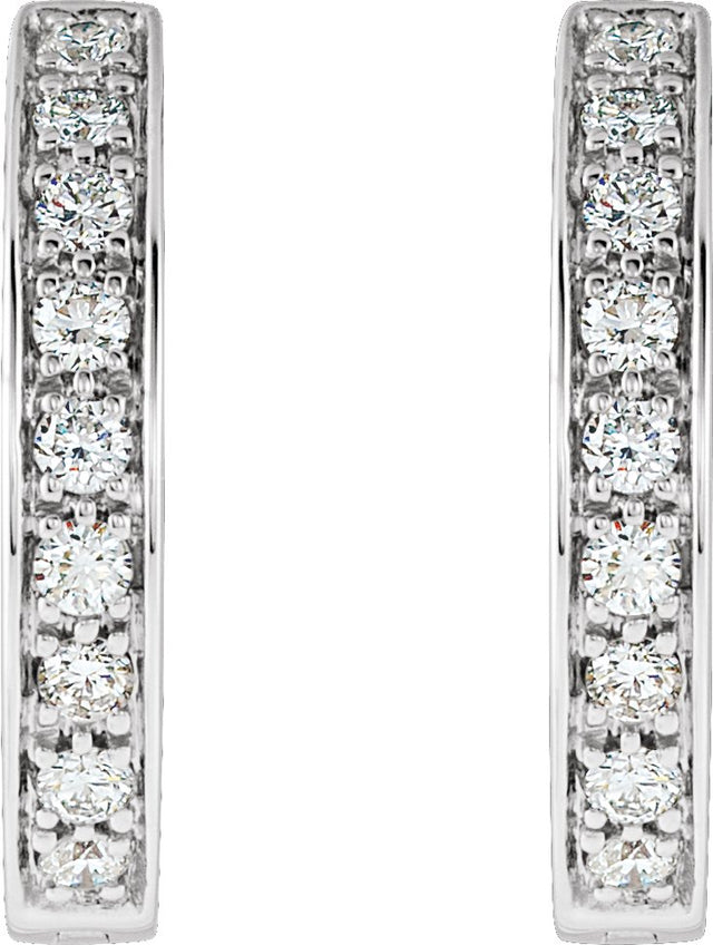 14K Gold Round Natural Diamond Inside-Outside Hinged Hoop Earrings – 1.8mm Stones - White Gold - view 2