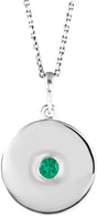 14K Gold Round Lab-Grown Emerald Disc Necklace or Pendant - White Gold