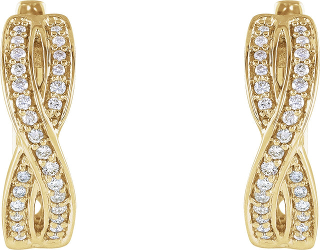 14K Gold Round Natural Diamond Accented Infinity-Inspired Hoop Earrings - Yellow Gold - view 2