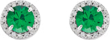 14K Gold Lab-Grown Emerald Round 4-Prong Halo-Style Earrings – 3.5-5mm Stones - White Gold - view 2