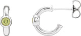 14K Gold Round Natural Peridot Bezel-Set Huggie Earrings - White Gold