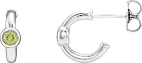 14K Gold Round Natural Peridot Bezel-Set Huggie Earrings - White Gold
