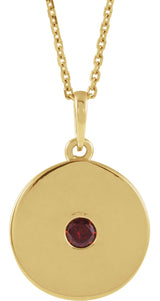 14K Gold Round Natural Mozambique Garnet Disc Necklace or Pendant - Yellow Gold