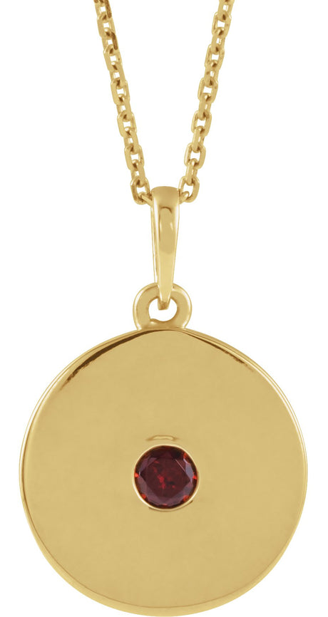 14K Gold Round Natural Mozambique Garnet Disc Necklace or Pendant - Yellow Gold