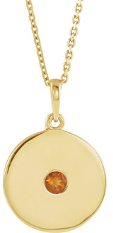 14K Gold Round Natural Citrine Disc Necklace or Pendant - Yellow Gold