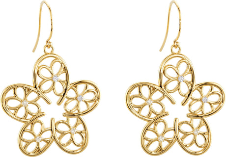 14K Gold Round Natural Diamond Flower Earrings – 1.7mm Stones - view 2