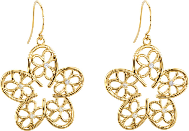 14K Gold Round Natural Diamond Flower Earrings – 1.7mm Stones - view 2