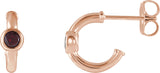 14K Gold Round Natural Mozambique Garnet Bezel-Set Huggie Earrings - Rose Gold