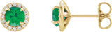 14K Gold Natural Emerald Round 4-Prong Halo-Style Earrings – 3.5-5mm Stones - Yellow Gold