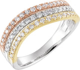 14K Gold Round Natural Diamond Accented Stacked Ring II