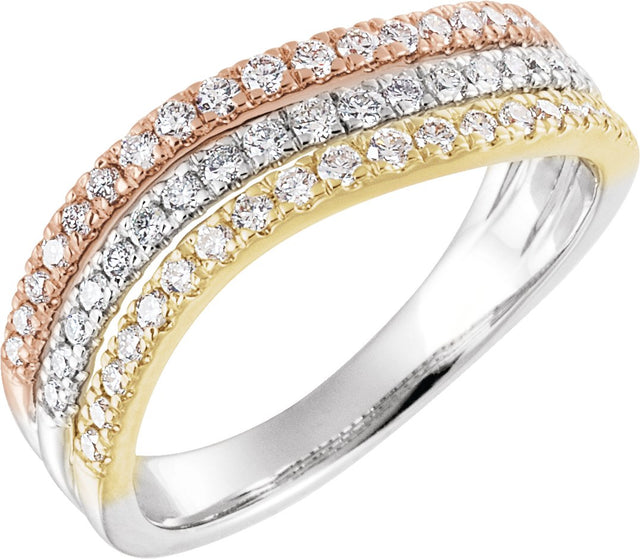 14K Gold Round Natural Diamond Accented Stacked Ring II