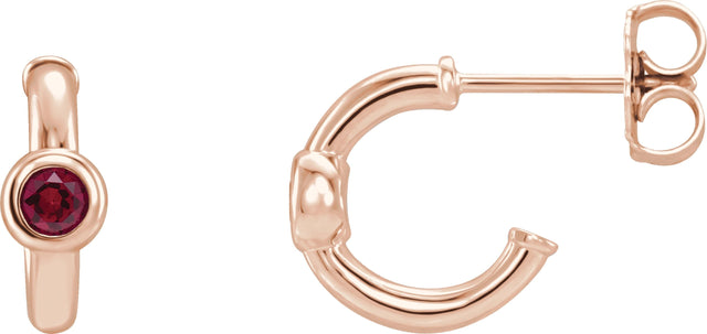 14K Gold Round Natural Ruby Bezel-Set Huggie Earrings - Rose Gold