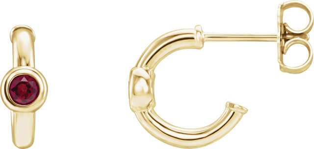 14K Gold Round Natural Ruby Bezel-Set Huggie Earrings - Yellow Gold