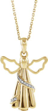 10K Gold Round Natural Diamond Angel Ash Holder Necklace - Yellow Gold