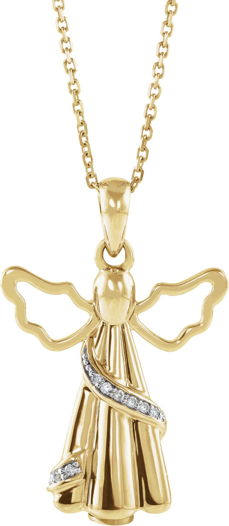 10K Gold Round Natural Diamond Angel Ash Holder Necklace - Yellow Gold