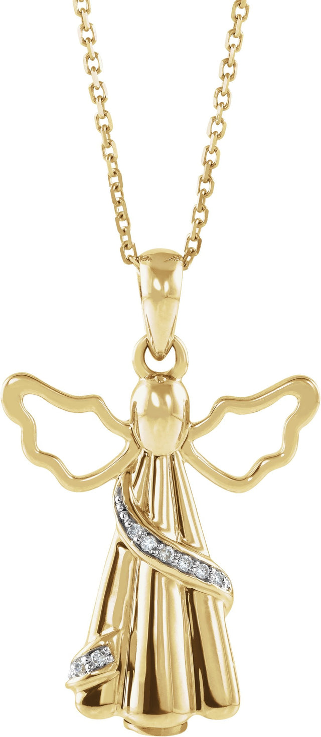 10K Gold Round Natural Diamond Angel Ash Holder Necklace - Yellow Gold