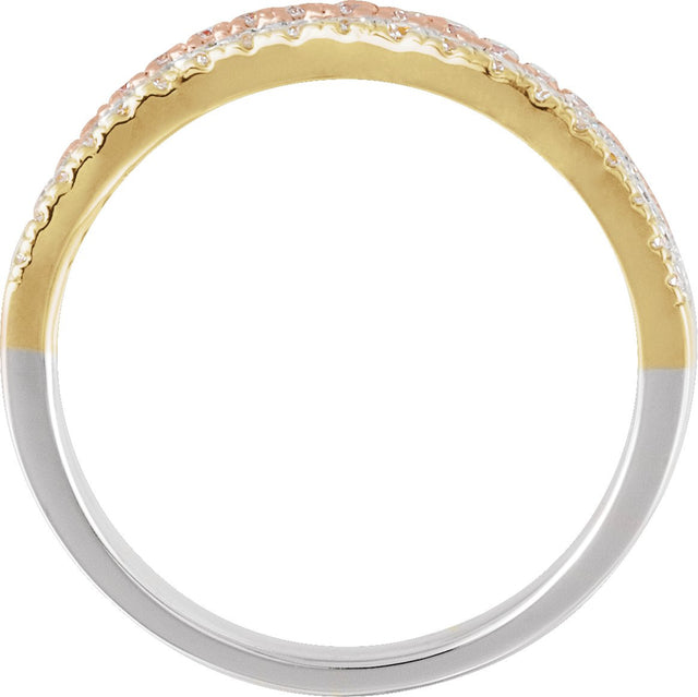14K Gold Round Natural Diamond Accented Stacked Ring II - view 2