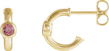 14K Gold Round Natural Pink Tourmaline Bezel-Set Huggie Earrings - Yellow Gold