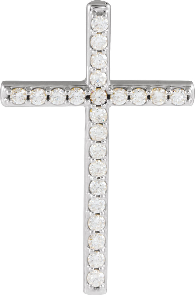 14K Gold Round Natural Diamond Cross Pendant – 31.1x21.6mm - White Gold - view 2