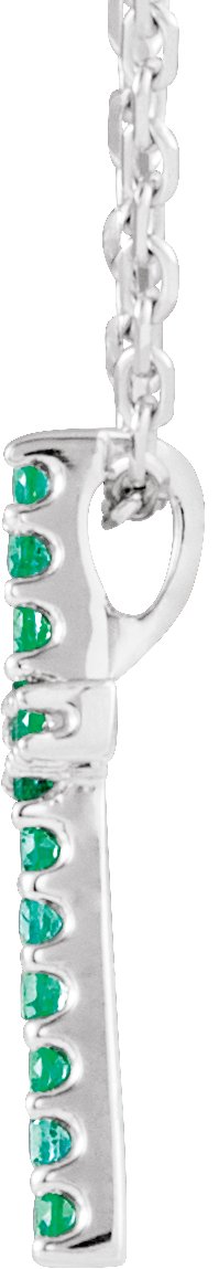 14K Gold Round Natural Emerald Petite Cross Necklace or Pendant - White Gold - view 2