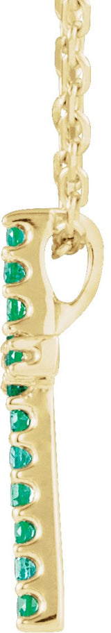 14K Gold Round Natural Emerald Petite Cross Necklace or Pendant - Yellow Gold - view 2