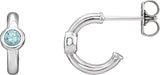 14K Gold Round Natural Blue Zircon Bezel-Set Huggie Earrings - White Gold