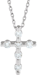 14K Gold Round Natural Diamond Accented Cross Necklace or Pendant – up to 0.08 CTW - White Gold