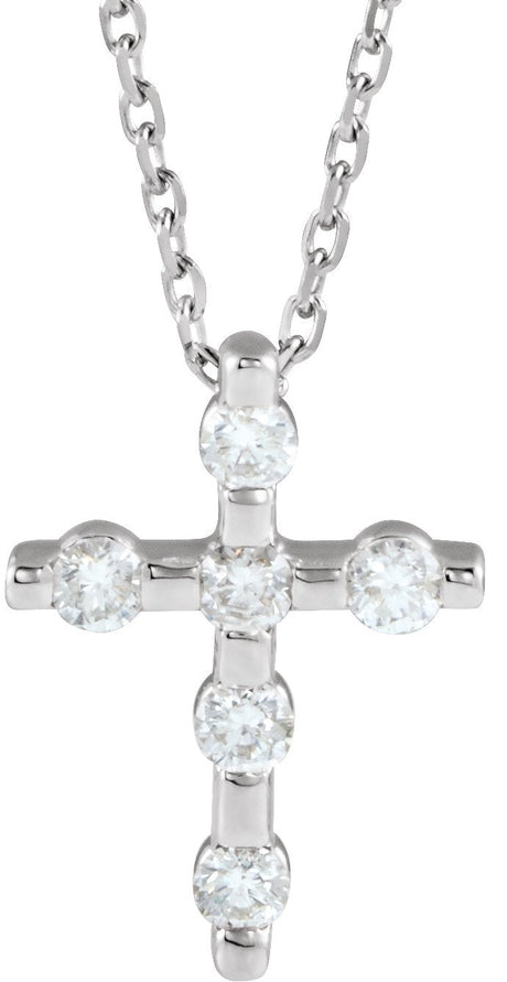 14K Gold Round Natural Diamond Accented Cross Necklace or Pendant – up to 0.08 CTW - White Gold