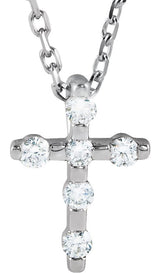 Platinum Round Natural Diamond Accented Cross Necklace or Pendant – up to 0.08 CTW