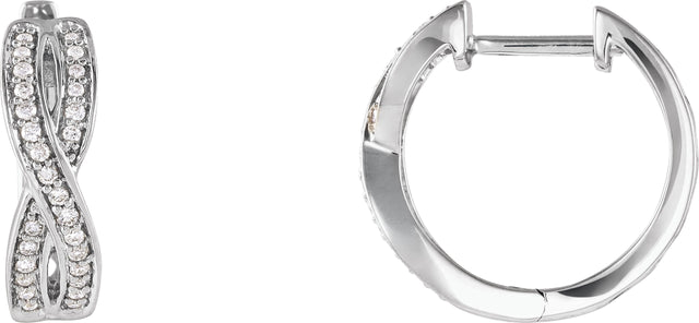 14K Gold Round Natural Diamond Accented Infinity-Inspired Hoop Earrings - White Gold