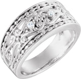14K Gold Round Natural Diamond Accented Sculptural Ring