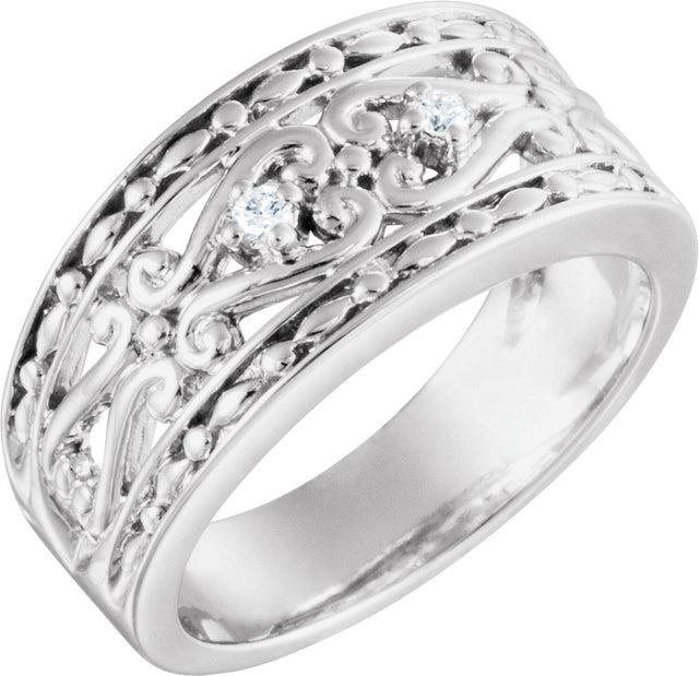 14K Gold Round Natural Diamond Accented Sculptural Ring