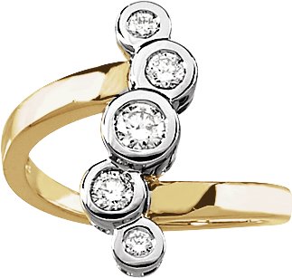14K Gold Round Natural Diamond Bezel-Set Right Hand Ring - Two-Tone - view 3