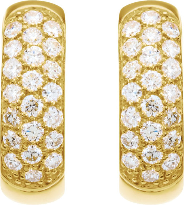 14K Gold Round Lab-Grown Diamond Pavé-Style Hoop Earrings - Yellow Gold - view 2