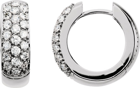 14K Gold Round Lab-Grown Diamond Pavé-Style Hoop Earrings - White Gold