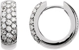 14K Gold Round Natural Diamond Pavé-Style Hoop Earrings - White Gold