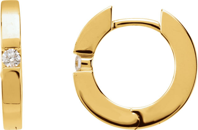 14K Gold Round Natural Diamond Hoop Earrings – 2.1mm Stones - Yellow Gold
