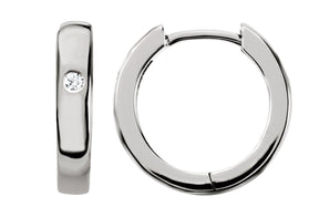 18K Gold Round Natural Diamond Accented Hinged Hoop Earrings